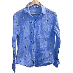 Idillio Positano Men's Button Down‎ 100% Linen Lemon Embroidered Size Medium LUX